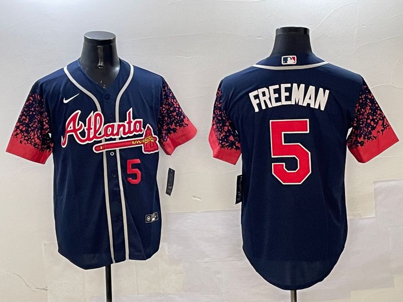 Men Atlanta Braves #5 Freeman Drak Blue Fashion Game 2025 Nike MLB Jersey style 4